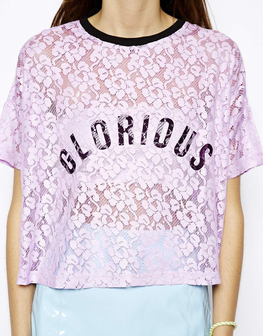 Purple Lace Crop Top With Glorious Print